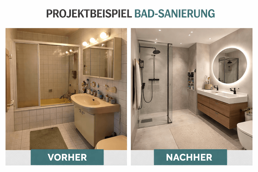 Projektbeispiel Badsanierung in Waiblingen mit Fliesen, Dusche und moderner Badgestaltung